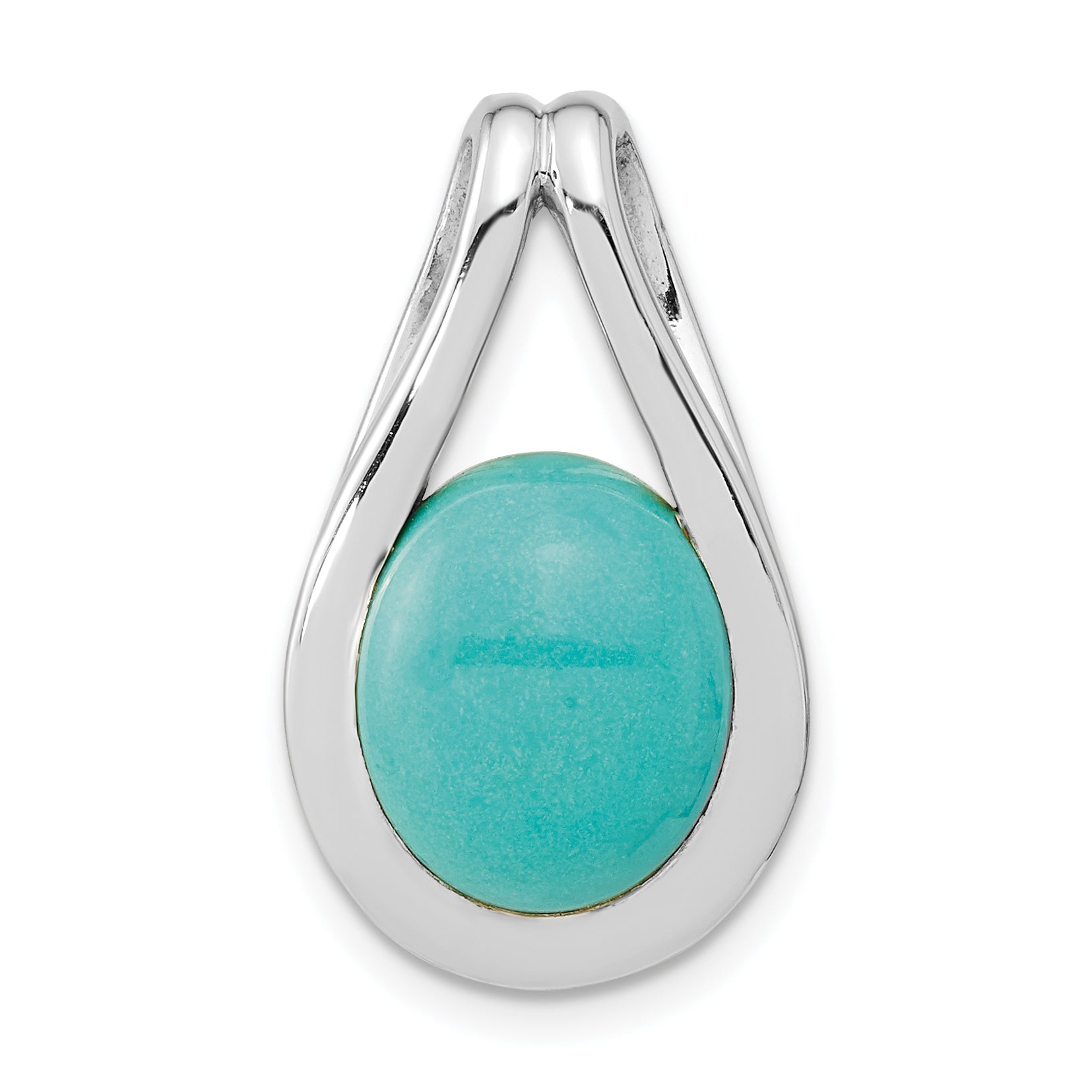 Sterling Silver Rh-Plated Polished Chinese Turquoise Oval Pendant