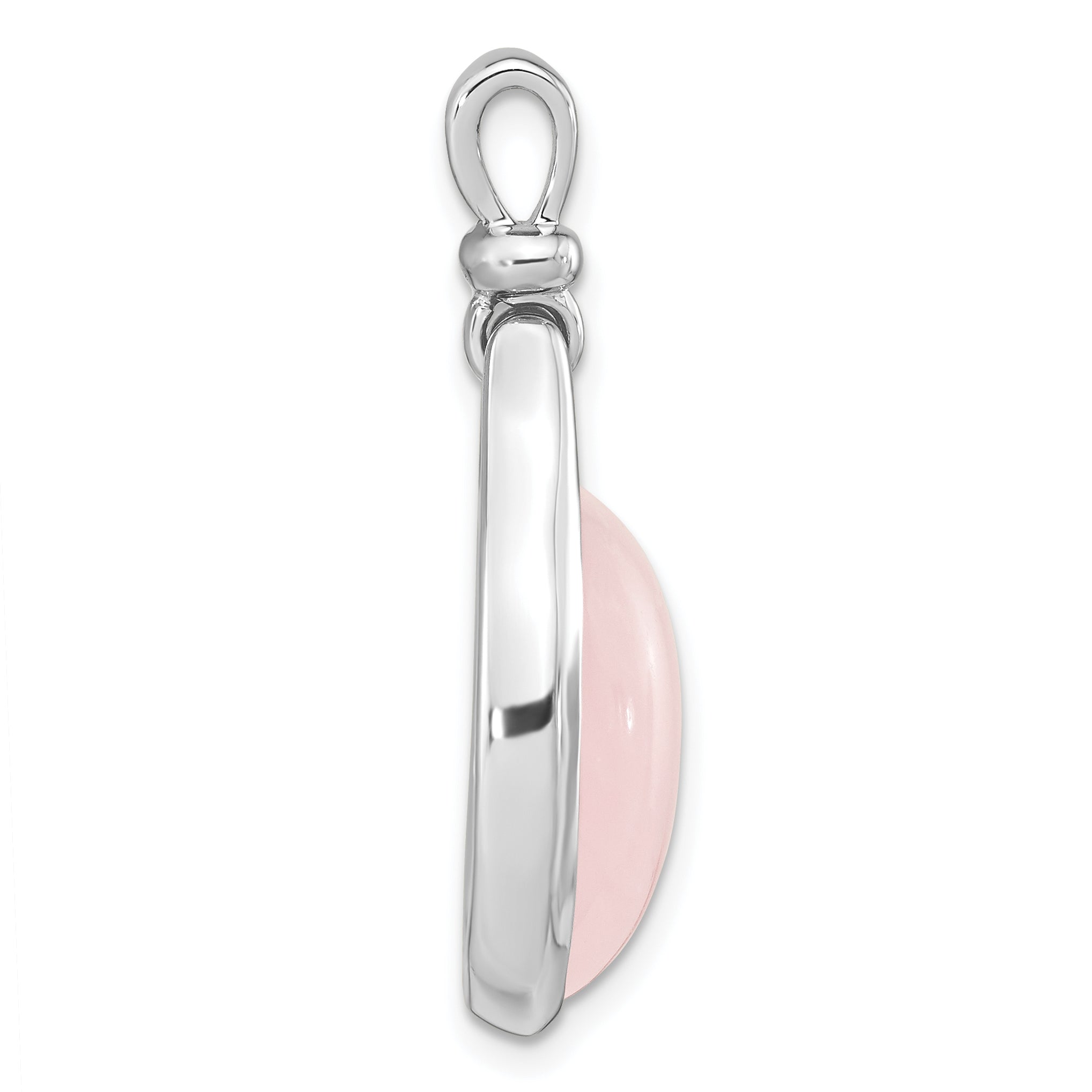 Sterling Silver Rh-Plated Rose Quartz Oval Pendant