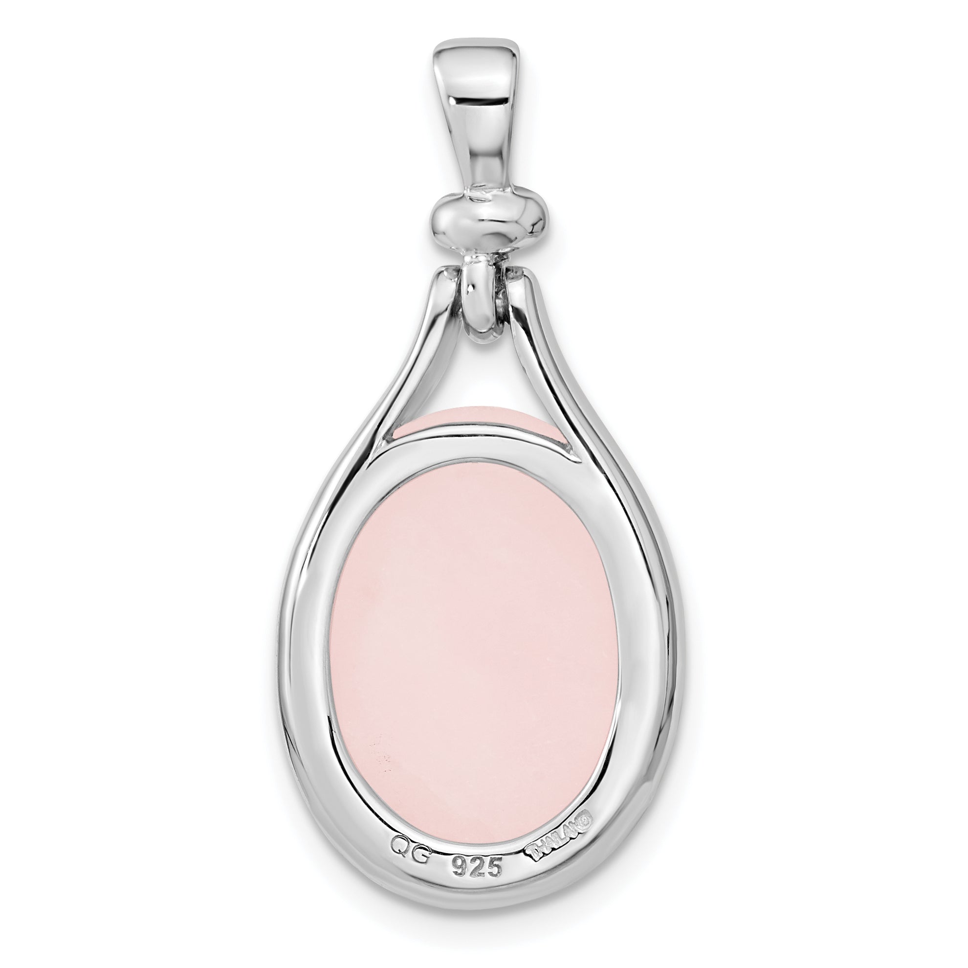Sterling Silver Rh-Plated Rose Quartz Oval Pendant