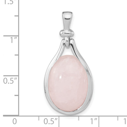 Sterling Silver Rh-Plated Rose Quartz Oval Pendant