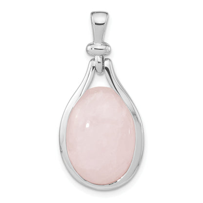 Sterling Silver Rh-Plated Rose Quartz Oval Pendant