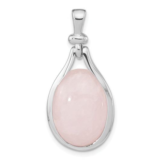 Sterling Silver Rh-Plated Rose Quartz Oval Pendant
