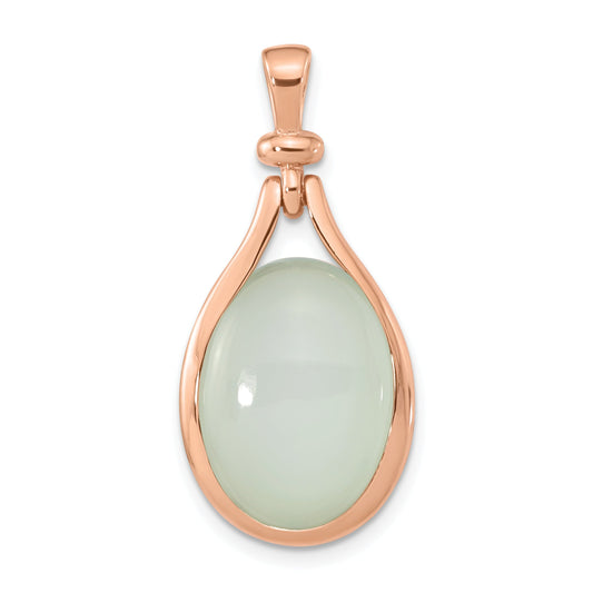 Ss/Rose Plated Sterling Silver Rose Gold-Plated Green Chalcedony Pendant