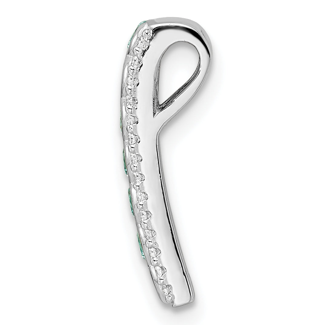 Sterling Silver Rhodium Plated Aqua & White Cz Chain Slide