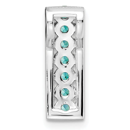 Sterling Silver Rhodium Plated Aqua & White Cz Chain Slide