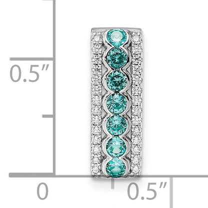 Sterling Silver Rhodium Plated Aqua & White Cz Chain Slide