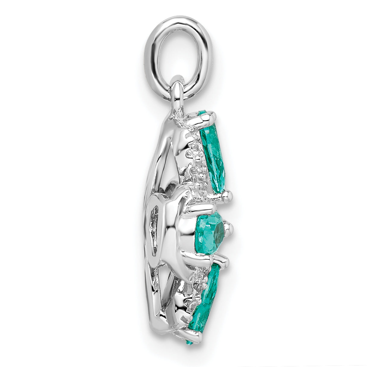 Sterling Silver Rhodium Plated Teal & White Cz Pendant