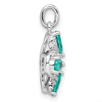 Sterling Silver Rhodium Plated Teal & White Cz Pendant
