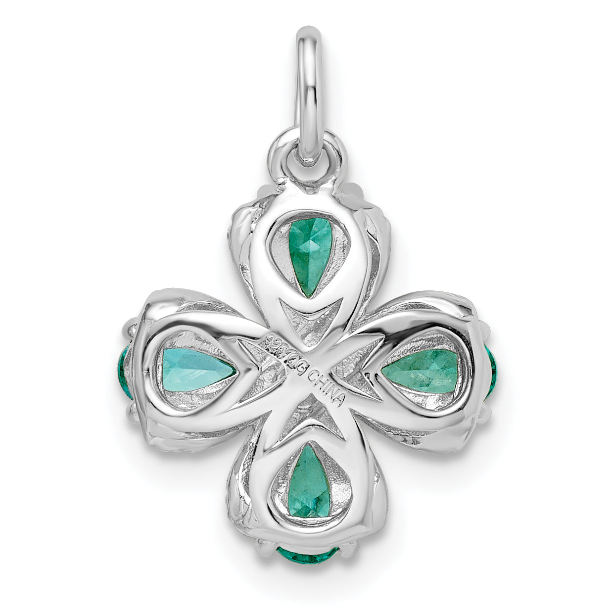 Sterling Silver Rhodium Plated Teal & White Cz Pendant