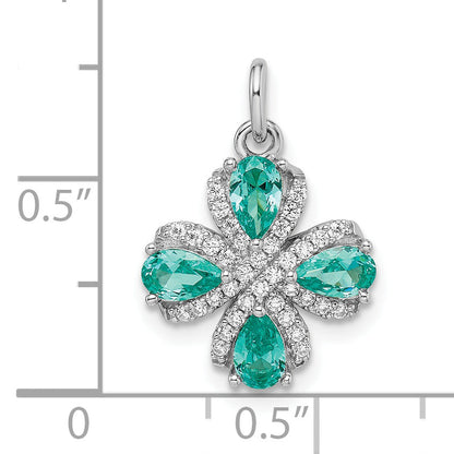 Sterling Silver Rhodium Plated Teal & White Cz Pendant