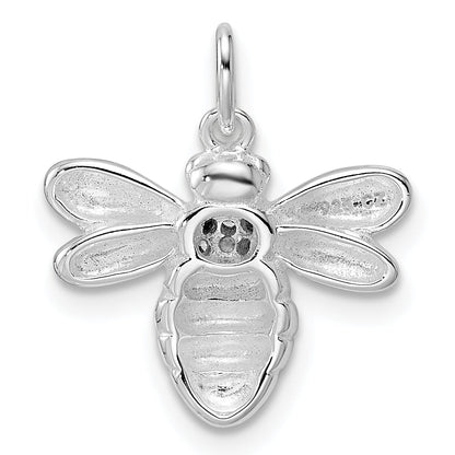 Sterling Silver Rhodium-Plated Polished Cz Bumble Bee Pendant