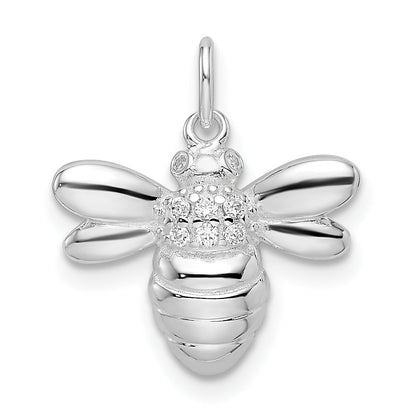 Sterling Silver Rhodium-Plated Polished Cz Bumble Bee Pendant