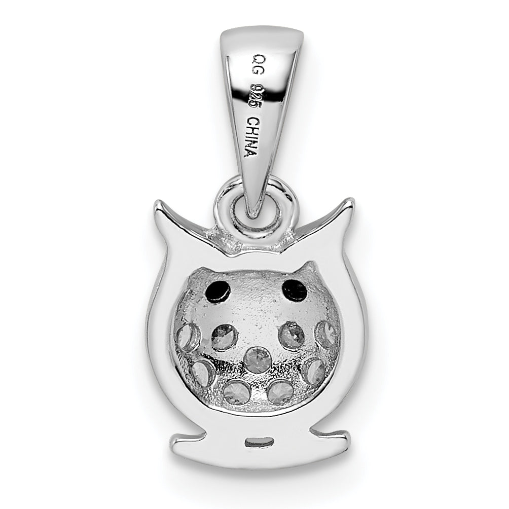 Sterling Silver Rhodium-Plated Polished Black And White Cz Owl Pendant