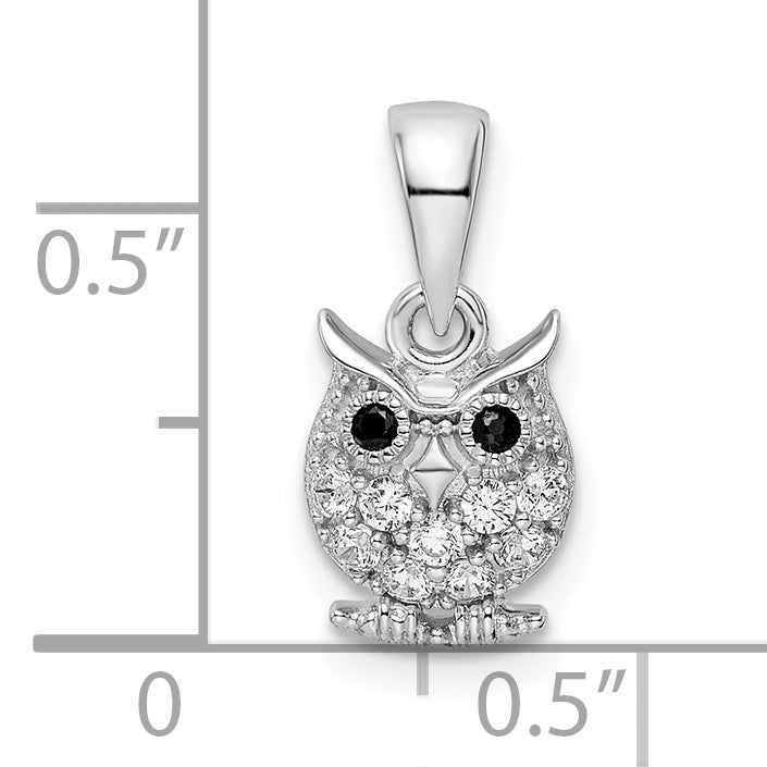 Sterling Silver Rhodium-Plated Polished Black And White Cz Owl Pendant