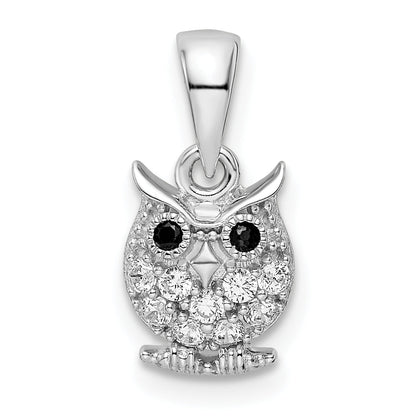 Sterling Silver Rhodium-Plated Polished Black And White Cz Owl Pendant