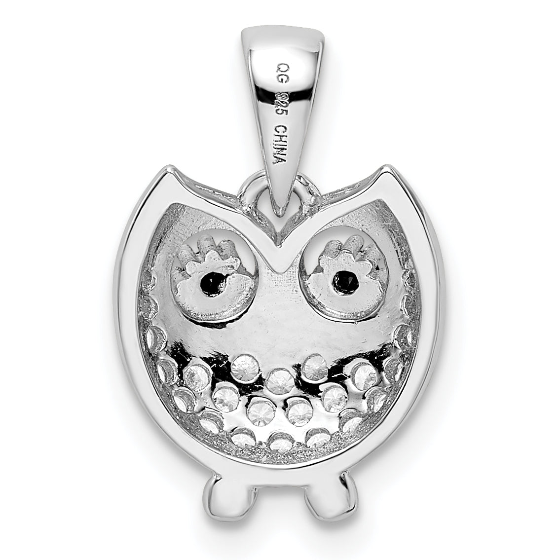 Sterling Silver Rhodium-Plated Black & White Cz Owl Pendant