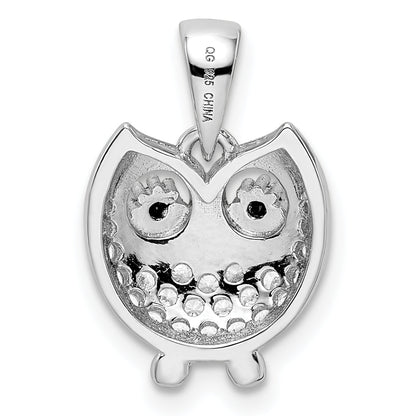 Sterling Silver Rhodium-Plated Black & White Cz Owl Pendant