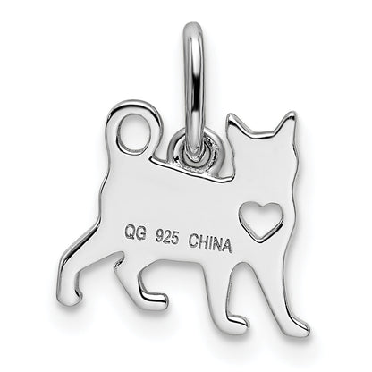 Sterling Silver Rhodium-Plated Cat W/Heart Pendant
