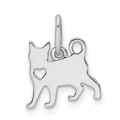 Sterling Silver Rhodium-Plated Cat W/Heart Pendant