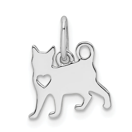 Sterling Silver Rhodium-Plated Cat W/Heart Pendant