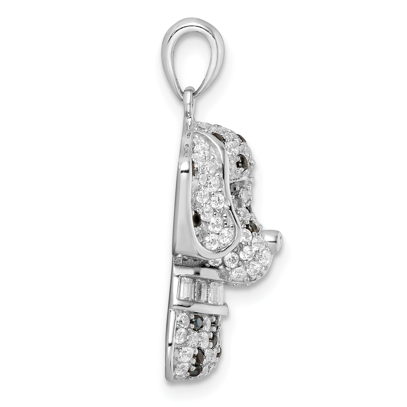 Sterling Silver Rhodium-Plated Polished Cz Dalmatian Pendant