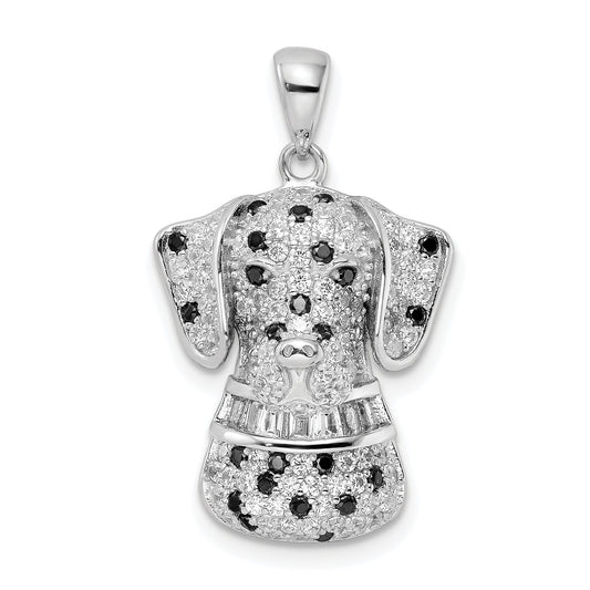 Sterling Silver Rhodium-Plated Polished Cz Dalmatian Pendant