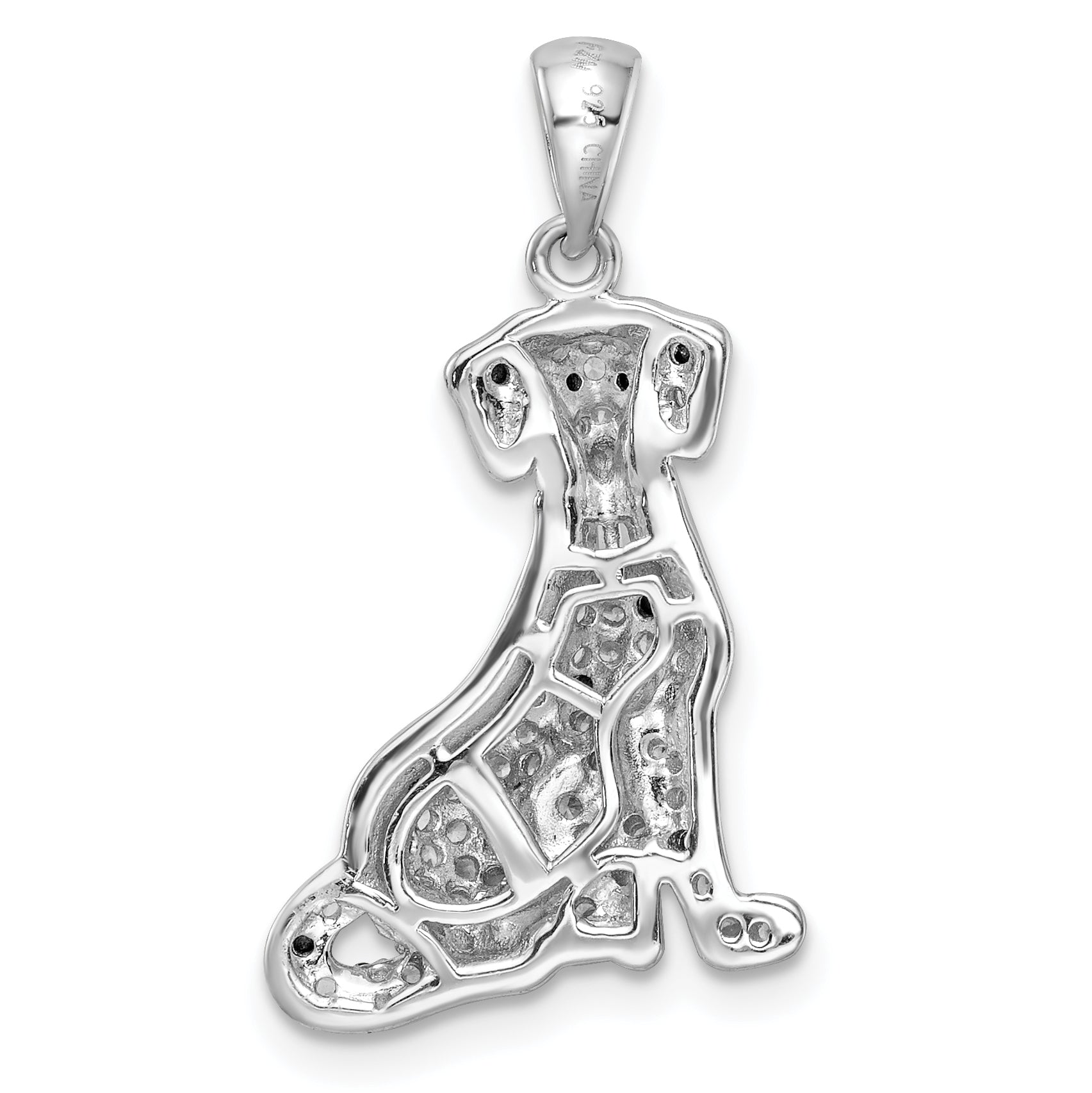 Sterling Silver Rhodium-Plated Polished Cz Dalmatian Pendant