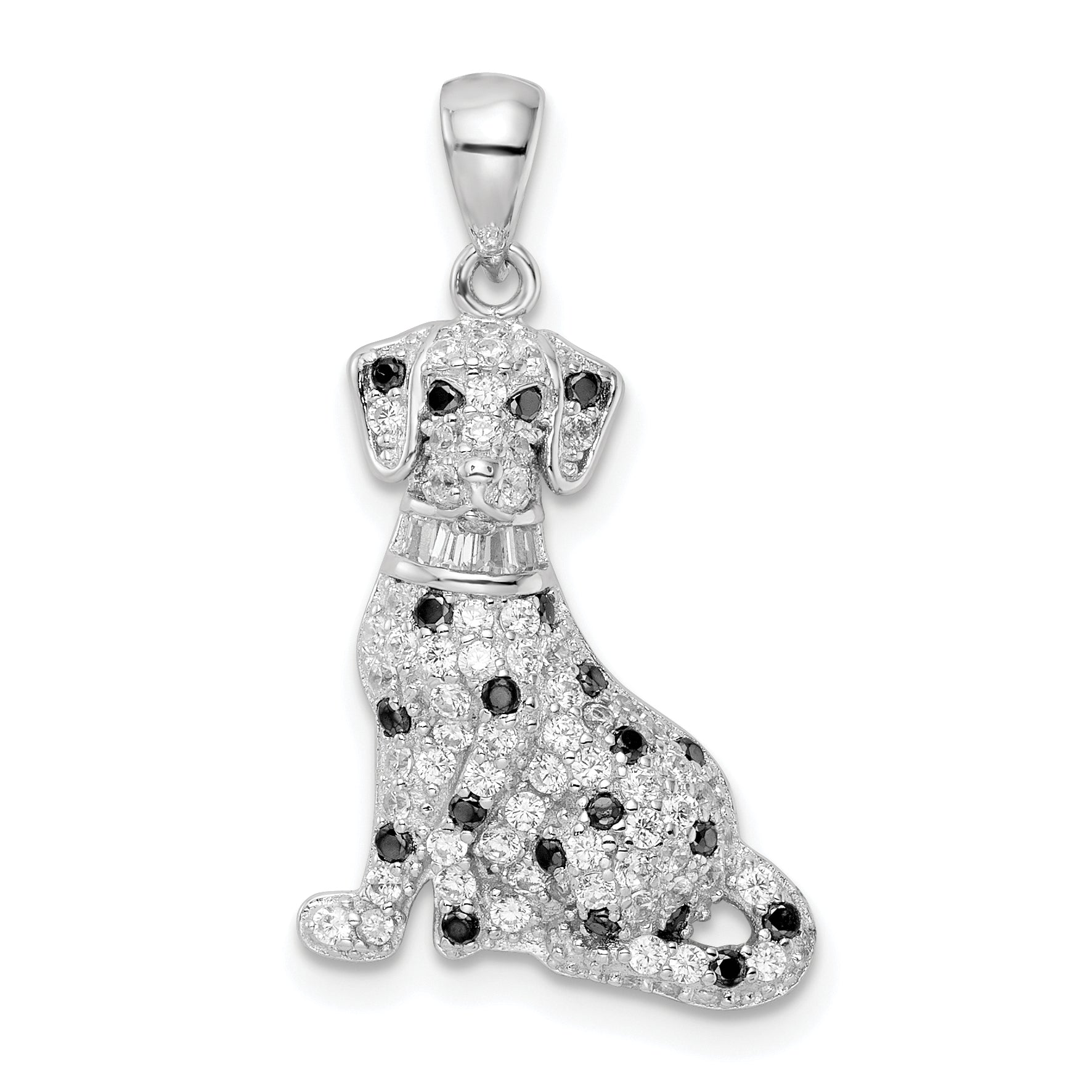 Sterling Silver Rhodium-Plated Polished Cz Dalmatian Pendant