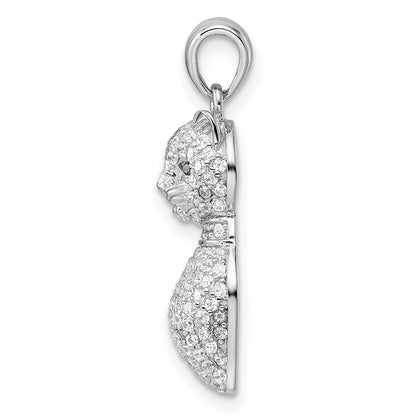 Sterling Silver Rhodium-Plated Polished Green & White Cz Cat Pendant