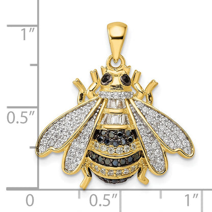 Sterling Silver Blk/White Rh-Plated Gold Tone Cz Bumblebee Pendant