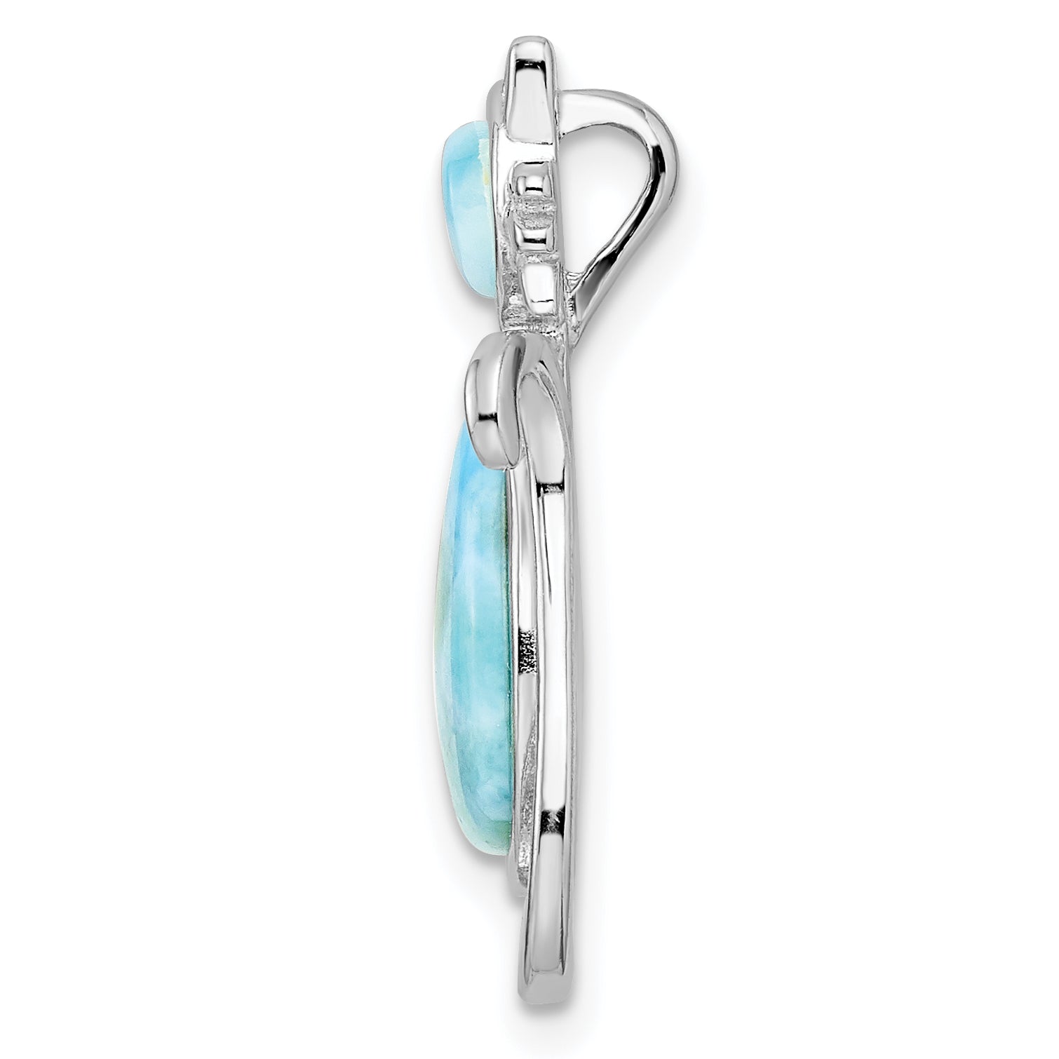 Sterling Silver Rhodium-Plated Polished Larimar Cat Chain Slide