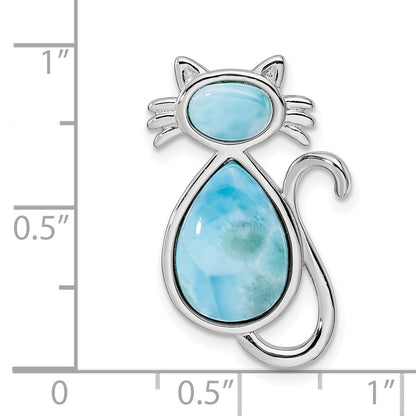 Sterling Silver Rhodium-Plated Polished Larimar Cat Chain Slide