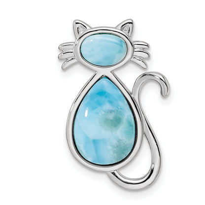 Sterling Silver Rhodium-Plated Polished Larimar Cat Chain Slide