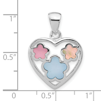 Sterling Silver Polished Multi-Color Shell Heart Pendant