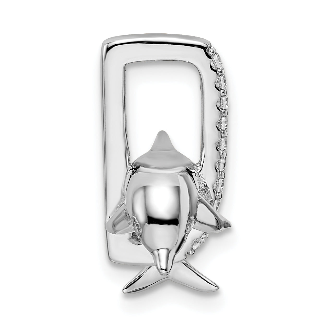 Sterling Silver Rhodium-Plated Cz Dolphin Pendant