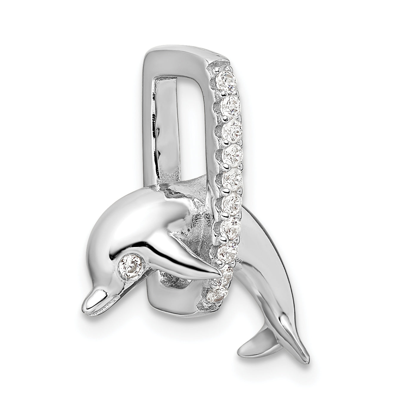 Sterling Silver Rhodium-Plated Cz Dolphin Pendant