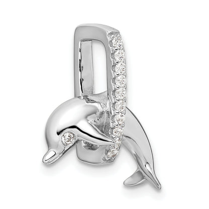 Sterling Silver Rhodium-Plated Cz Dolphin Pendant