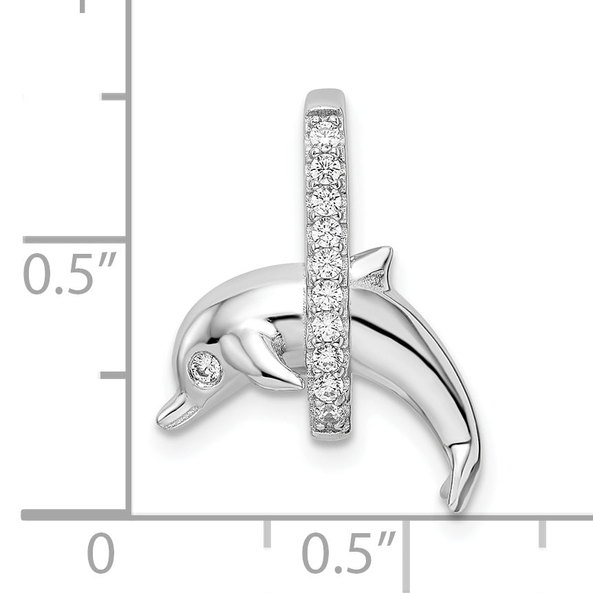 Sterling Silver Rhodium-Plated Cz Dolphin Pendant