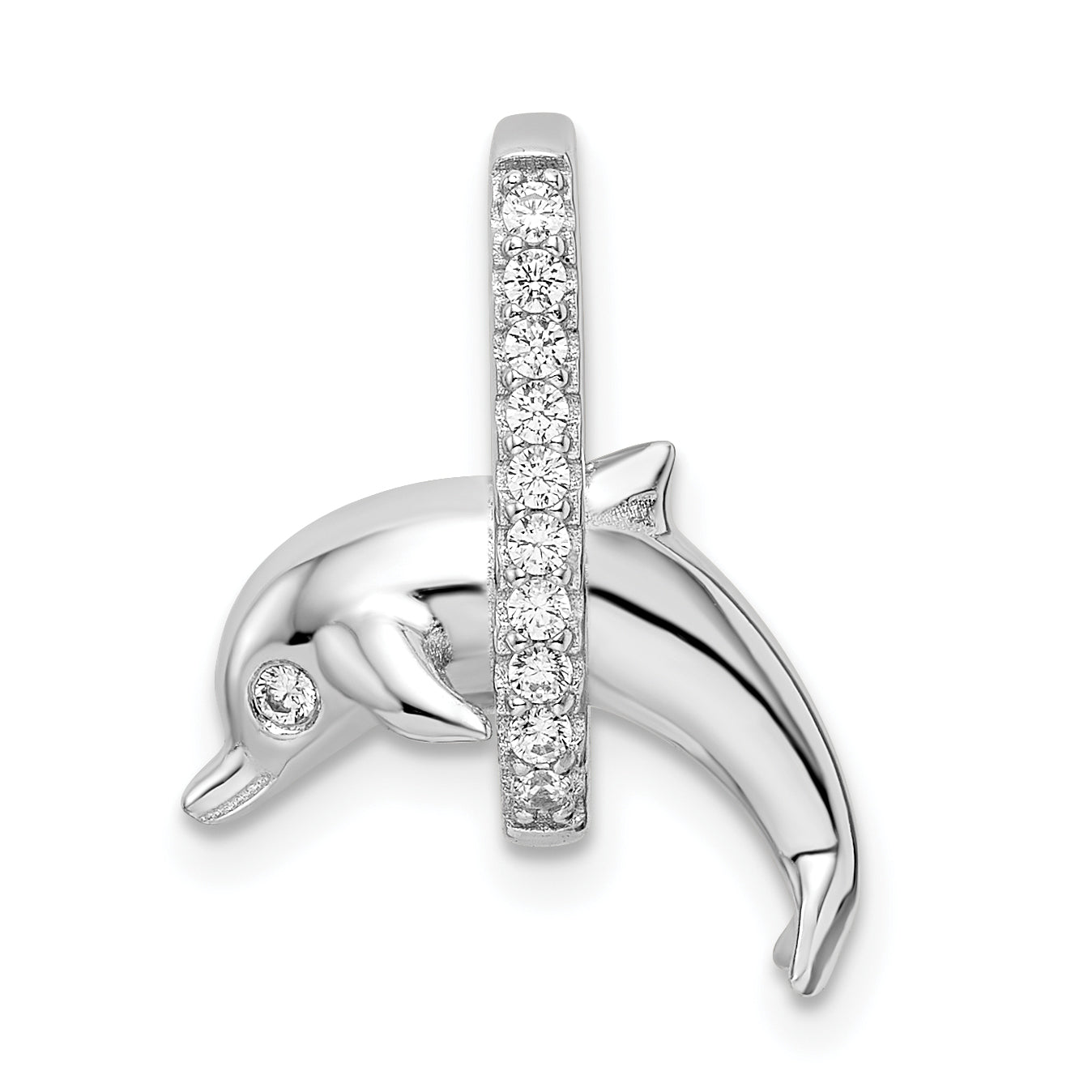 Sterling Silver Rhodium-Plated Cz Dolphin Pendant