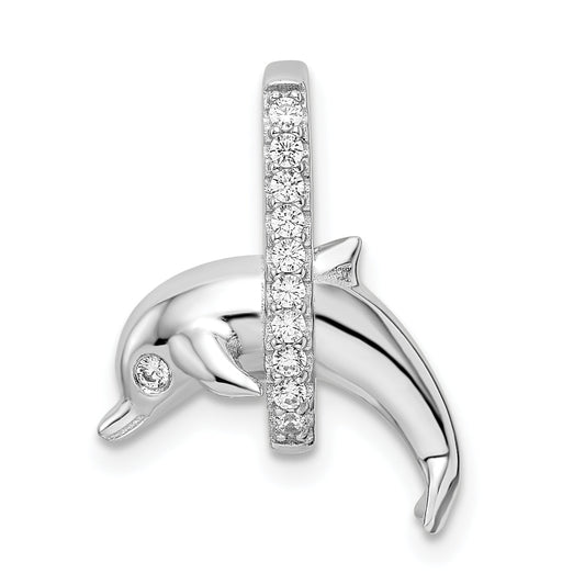 Sterling Silver Rhodium-Plated Cz Dolphin Pendant