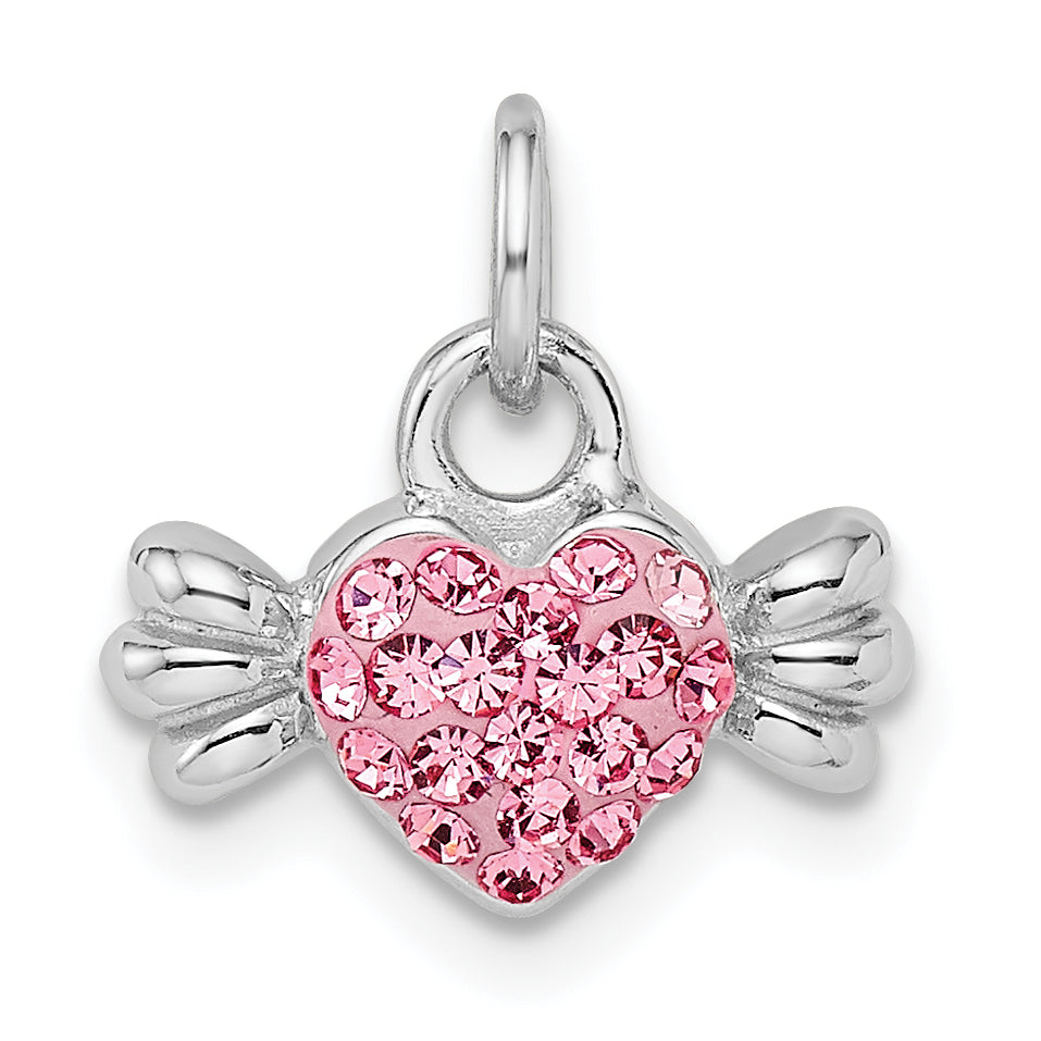 Sterling Silver Rhodium-Plated Pink Preciosa Crystal Heart Candy Pendant