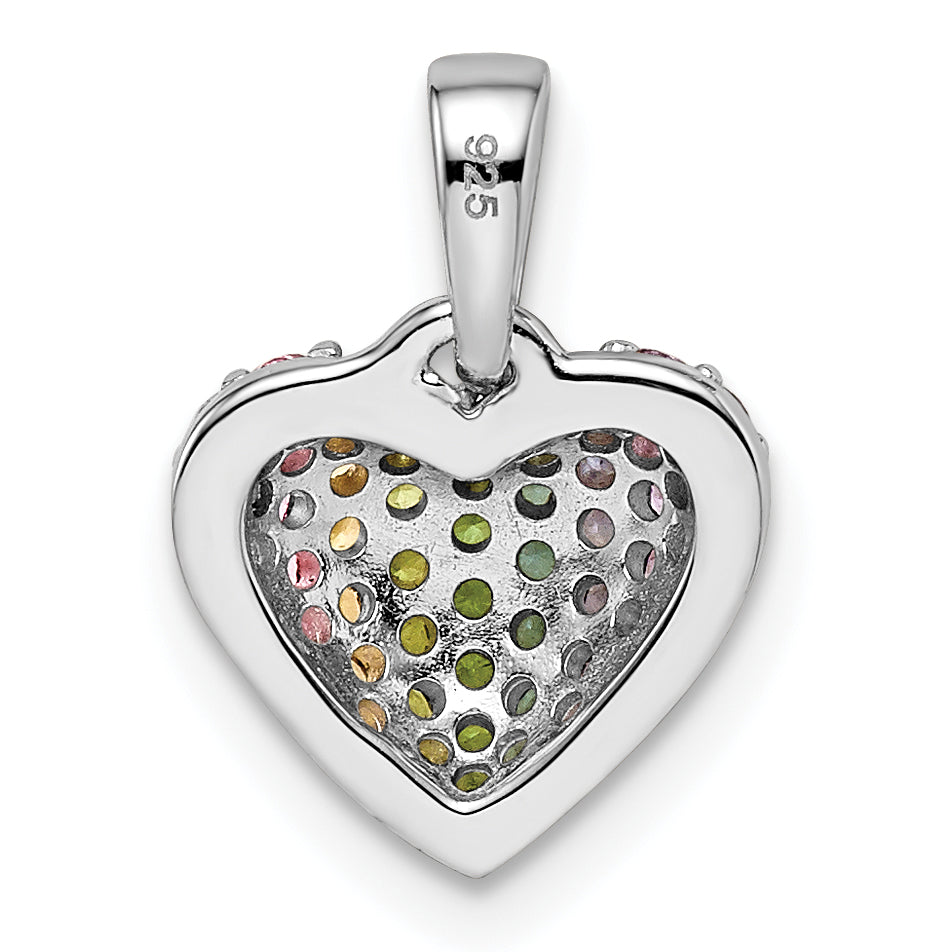 Sterling Silver Rhodium-Plated Rainbow Nano Crystal Heart Pendant
