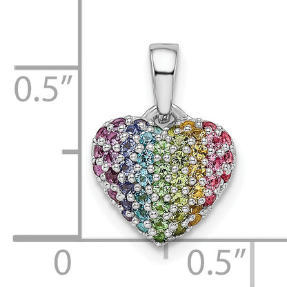Sterling Silver Rhodium-Plated Rainbow Nano Crystal Heart Pendant