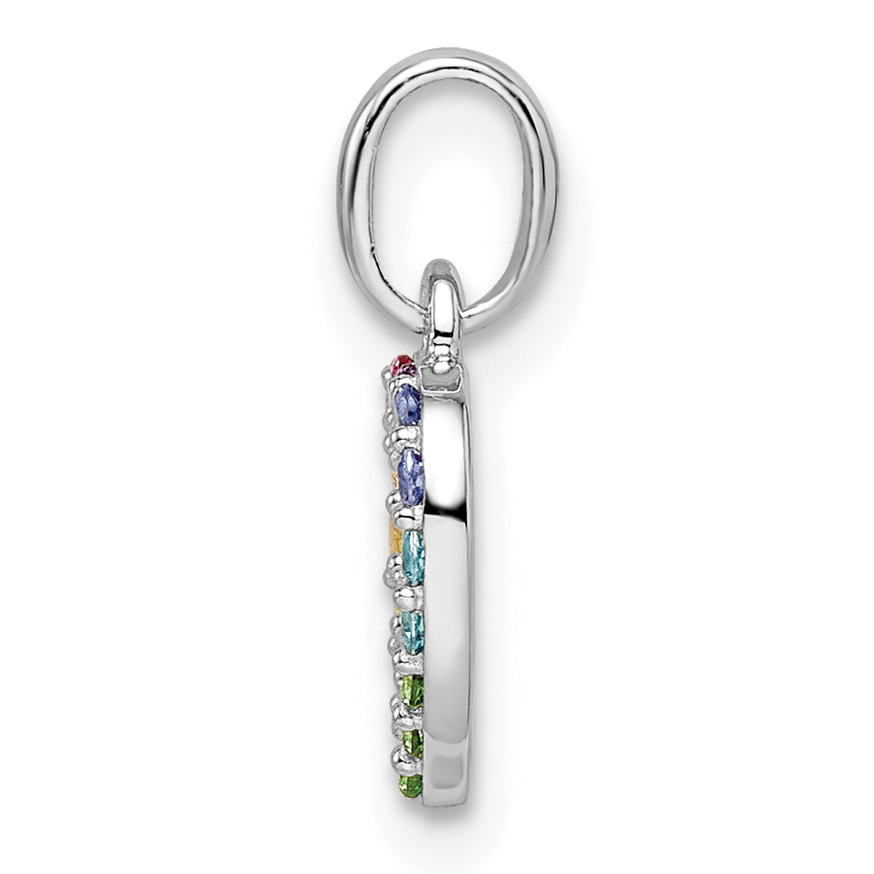 Sterling Silver Rhodium-Plated Rainbow Nano Crystal Open Heart Pendant