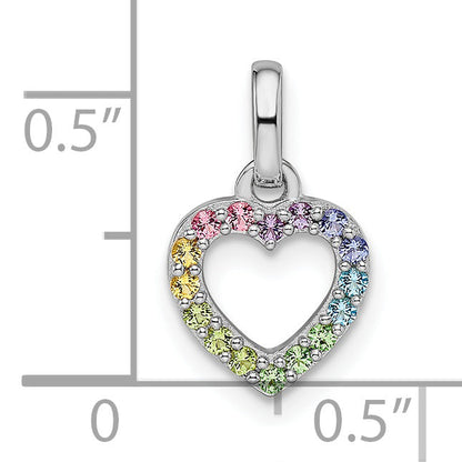 Sterling Silver Rhodium-Plated Rainbow Nano Crystal Open Heart Pendant