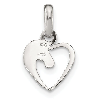 Sterling Silver Rhodium-Plated Open Heart Horse Head Pendant