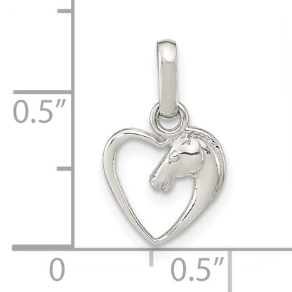 Sterling Silver Rhodium-Plated Open Heart Horse Head Pendant