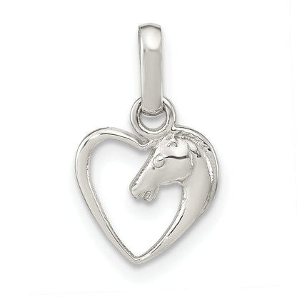 Sterling Silver Rhodium-Plated Open Heart Horse Head Pendant