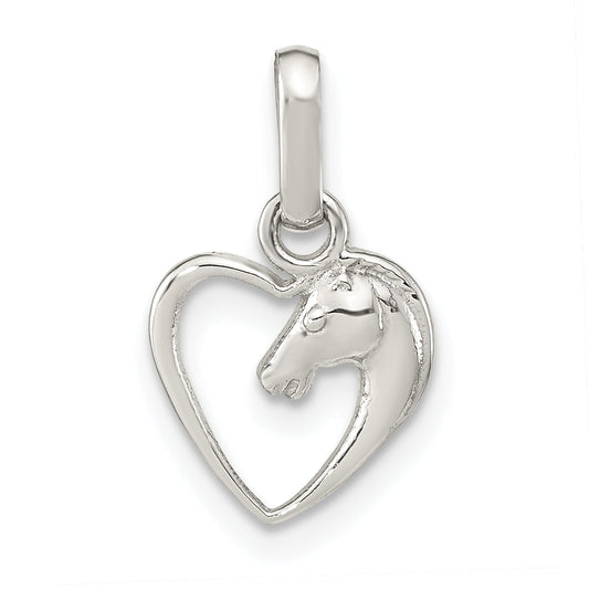 Sterling Silver Rhodium-Plated Open Heart Horse Head Pendant
