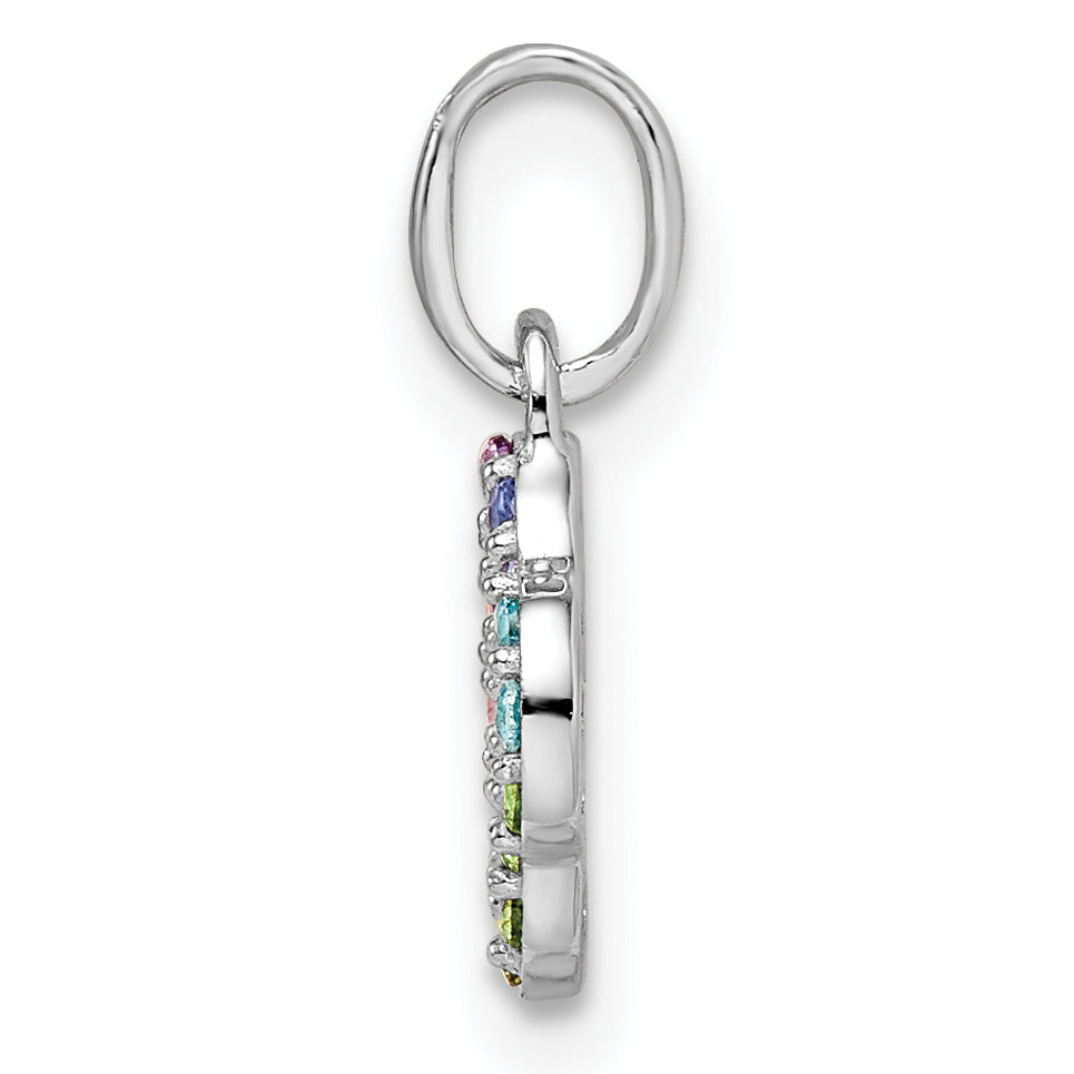 Sterling Silver Rhodium-Plated Rainbow Nano Crystal Clover Pendant